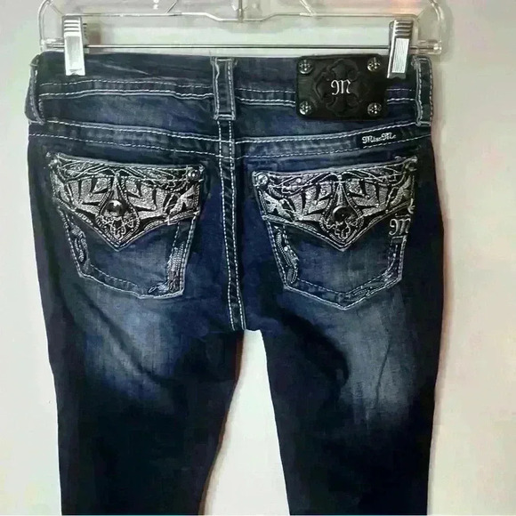 Miss Me Signature Cropped Denim Jean Women 26 Blue Dark Low Rise Back Flaps - Picture 5 of 9